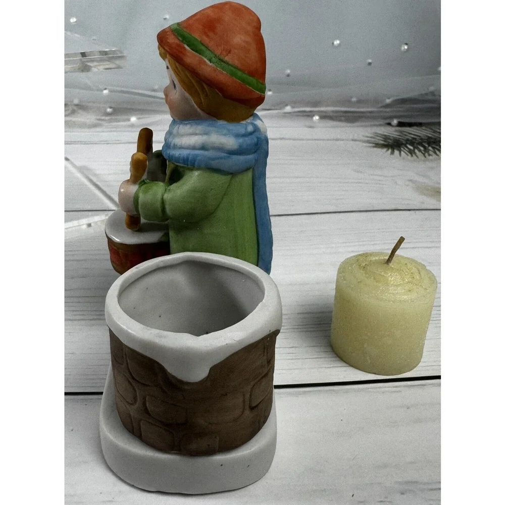 Noel Drummer Boy Porcelain‎ Bisque Tealight Christmas VTG Candle Holder 1980